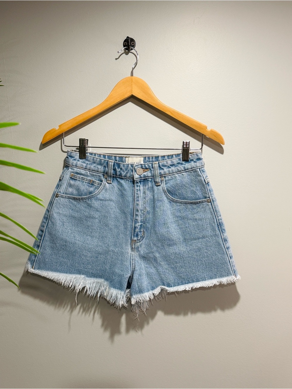 Abrand Jeans Light Blue High-Waist Frayed Denim Shorts